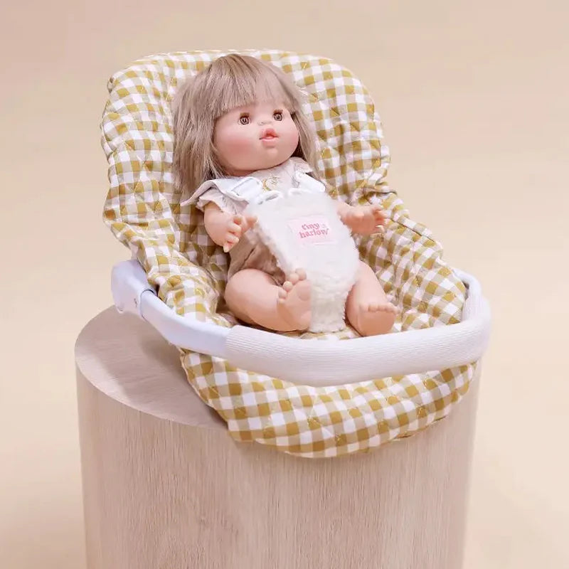 Tiny Harlow doll’s car seat capsule- Mustard Gingham