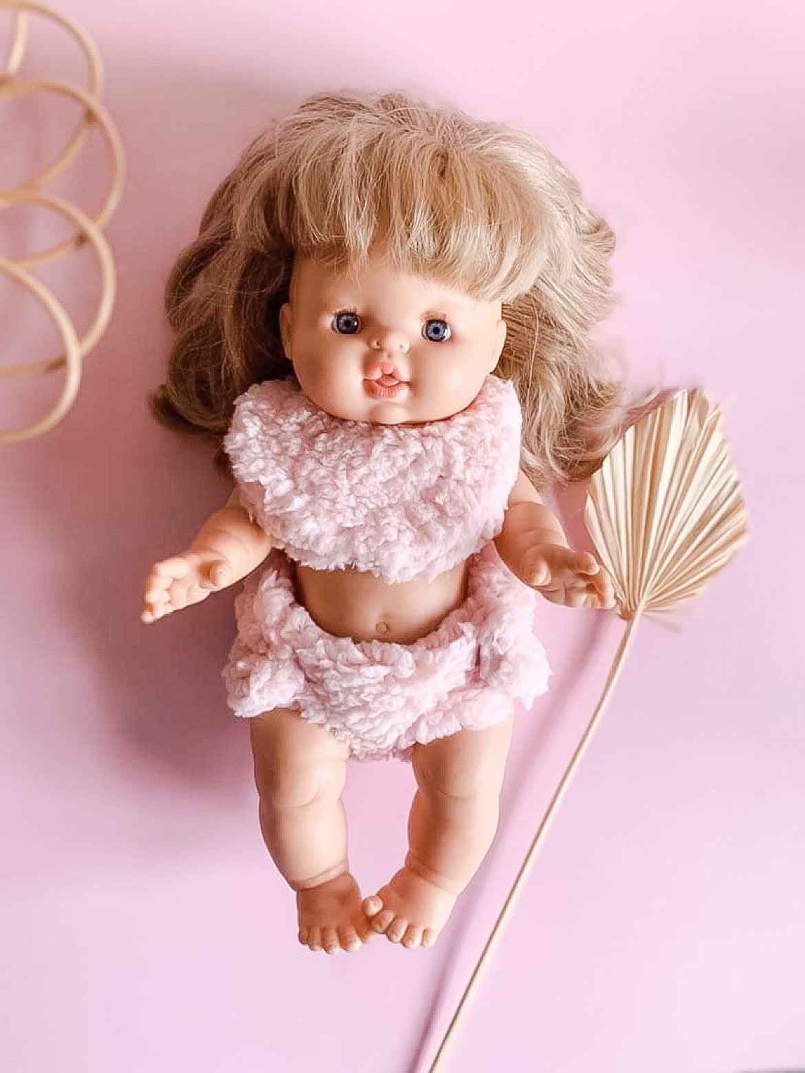34/38cm Dolls Clothing | Bib & Nappy Set- Pink Sherpa