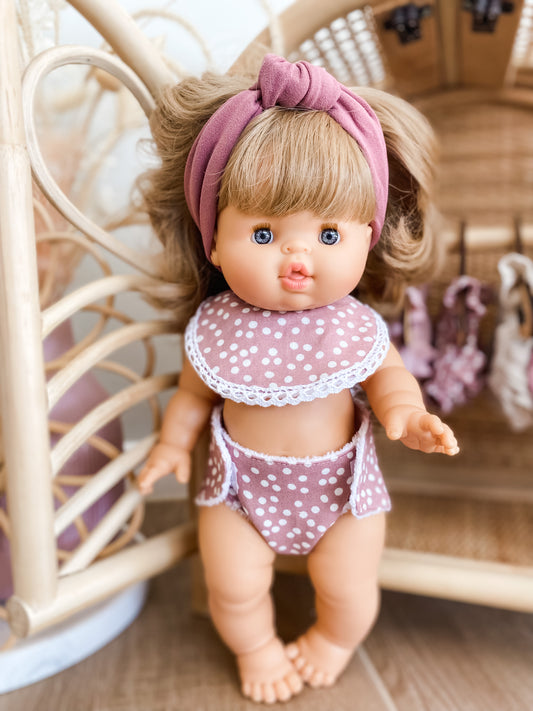 34/38cm Doll Clothing | Bib & Nappy Set- Pink Polka Dot
