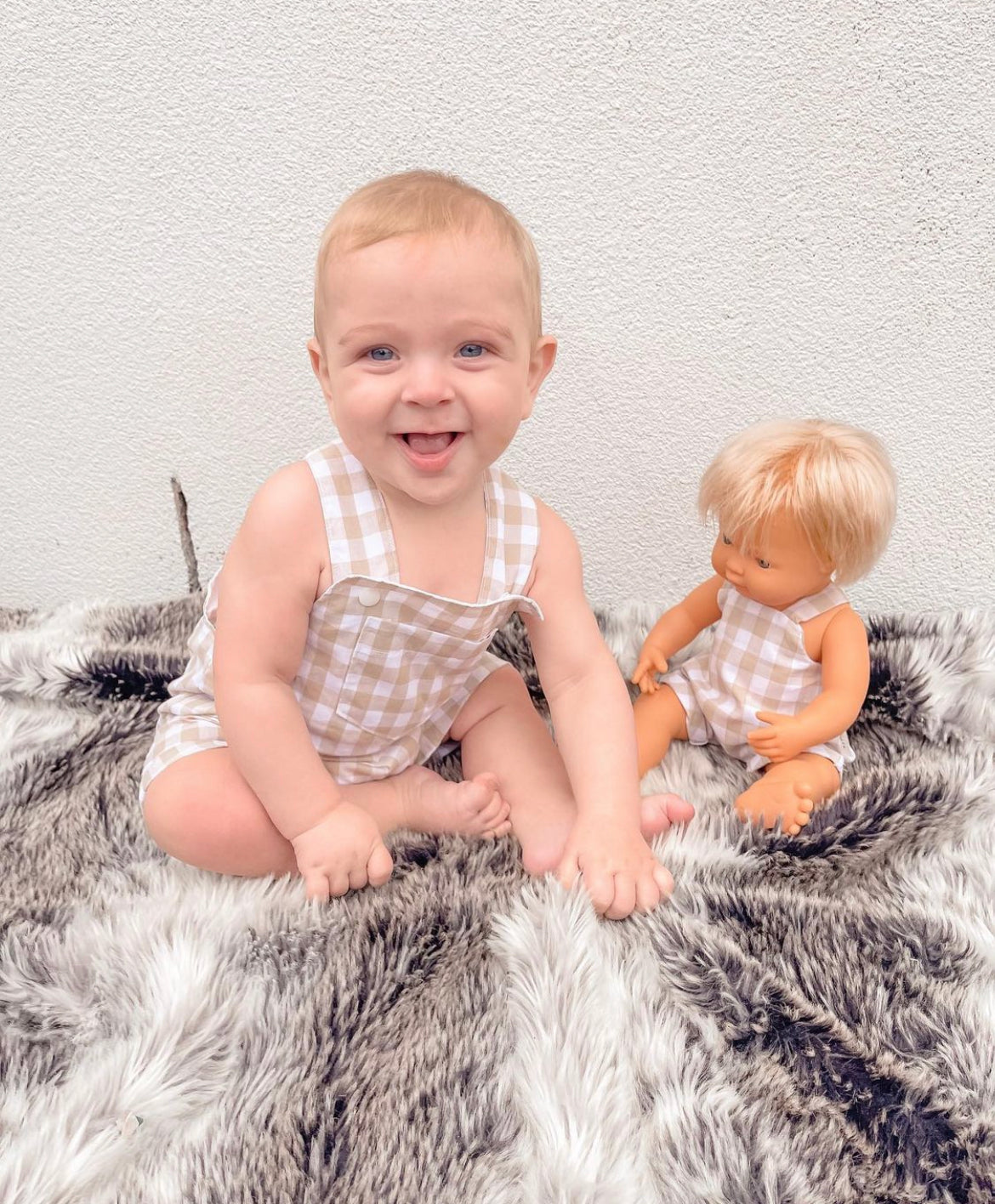 Boys cotton overalls- Natural Gingham